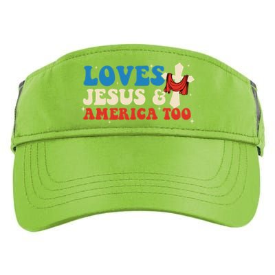 Loves Jesus And America Too God Christian Groovy 4th Of July Adult Drive Performance Visor