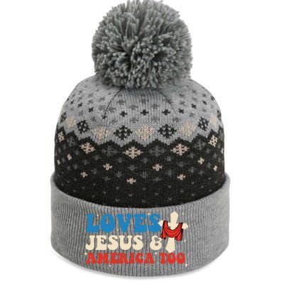 Loves Jesus And America Too God Christian Groovy 4th Of July The Baniff Cuffed Pom Beanie