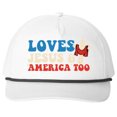 Loves Jesus And America Too God Christian Groovy 4th Of July Snapback Five-Panel Rope Hat