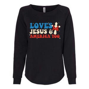 Loves Jesus And America Too God Christian Groovy 4th Of July Womens California Wash Sweatshirt