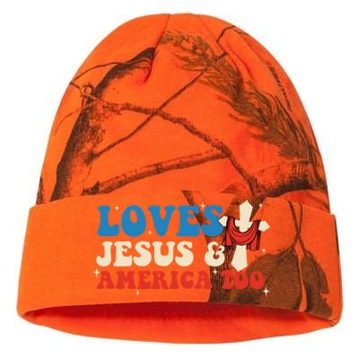 Loves Jesus And America Too God Christian Groovy 4th Of July Kati Licensed 12" Camo Beanie