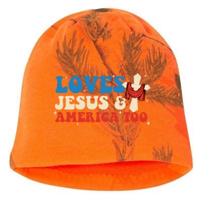 Loves Jesus And America Too God Christian Groovy 4th Of July Kati - Camo Knit Beanie