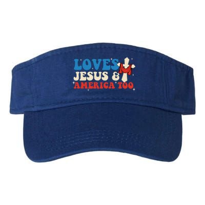 Loves Jesus And America Too God Christian Groovy 4th Of July Valucap Bio-Washed Visor