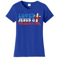 Loves Jesus And America Too God Christian Groovy 4th Of July Women's T-Shirt