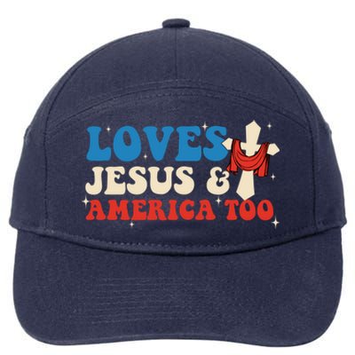 Loves Jesus And America Too God Christian Groovy 4th Of July 7-Panel Snapback Hat