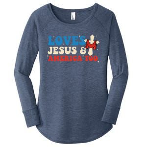 Loves Jesus And America Too God Christian Groovy 4th Of July Women's Perfect Tri Tunic Long Sleeve Shirt