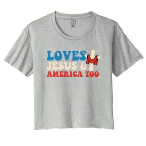 Loves Jesus And America Too God Christian Groovy 4th Of July Women's Crop Top Tee