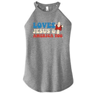 Loves Jesus And America Too God Christian Groovy 4th Of July Women's Perfect Tri Rocker Tank