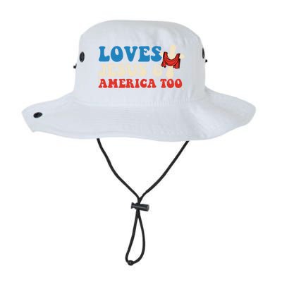 Loves Jesus And America Too God Christian Groovy 4th Of July Legacy Cool Fit Booney Bucket Hat