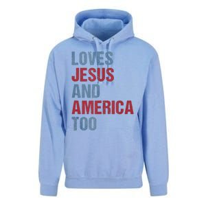 Loves Jesus And America Too Patriotic Christian 4th of July Unisex Surf Hoodie