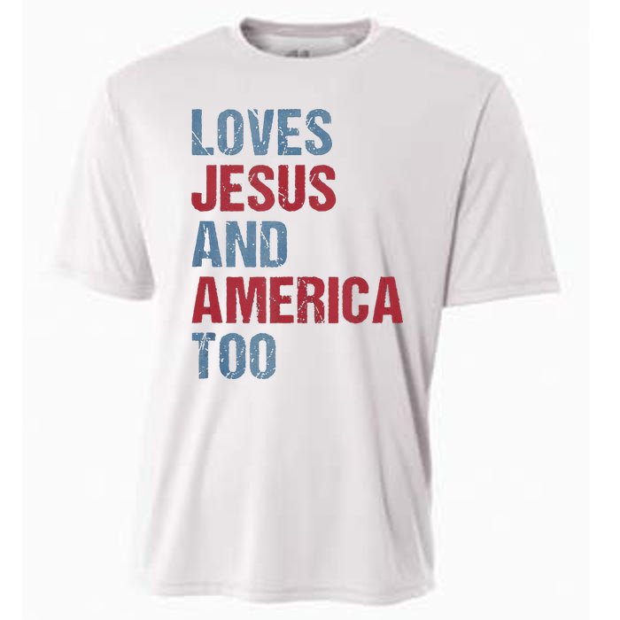 Loves Jesus And America Too Patriotic Christian 4th of July Cooling Performance Crew T-Shirt