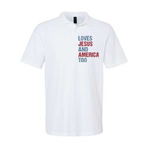 Loves Jesus And America Too Patriotic Christian 4th of July Softstyle Adult Sport Polo