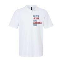 Loves Jesus And America Too Patriotic Christian 4th of July Softstyle Adult Sport Polo