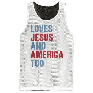 Loves Jesus And America Too Patriotic Christian 4th of July Mesh Reversible Basketball Jersey Tank