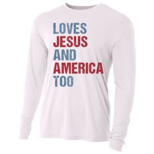 Loves Jesus And America Too Patriotic Christian 4th of July Cooling Performance Long Sleeve Crew