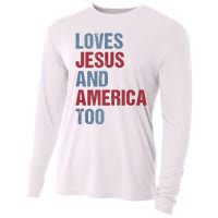 Loves Jesus And America Too Patriotic Christian 4th of July Cooling Performance Long Sleeve Crew