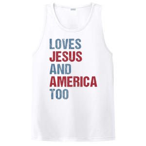 Loves Jesus And America Too Patriotic Christian 4th of July PosiCharge Competitor Tank