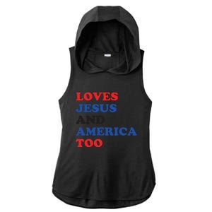 Loves Jesus And America Too 4th Of July Ladies PosiCharge Tri-Blend Wicking Draft Hoodie Tank