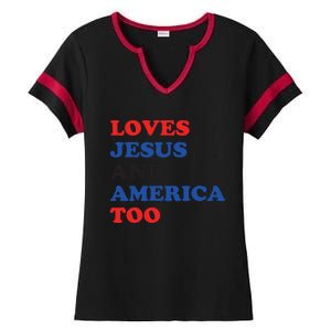 Loves Jesus And America Too 4th Of July Ladies Halftime Notch Neck Tee