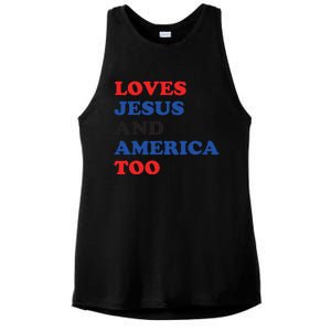 Loves Jesus And America Too 4th Of July Ladies PosiCharge Tri-Blend Wicking Tank