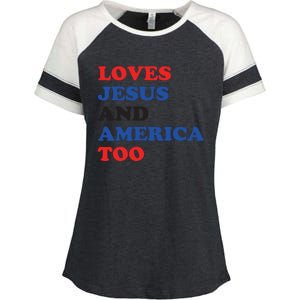 Loves Jesus And America Too 4th Of July Enza Ladies Jersey Colorblock Tee