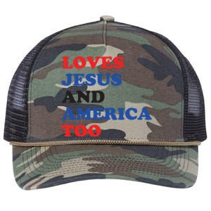 Loves Jesus And America Too 4th Of July Retro Rope Trucker Hat Cap