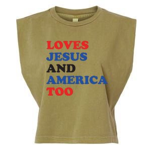 Loves Jesus And America Too 4th Of July Garment-Dyed Women's Muscle Tee