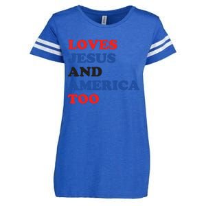 Loves Jesus And America Too 4th Of July Enza Ladies Jersey Football T-Shirt