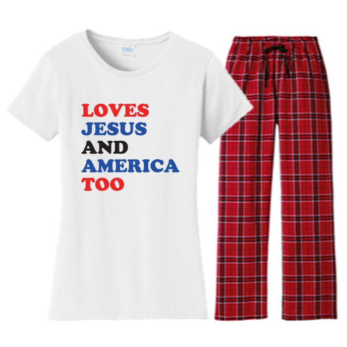 Loves Jesus And America Too 4th Of July Women's Flannel Pajama Set