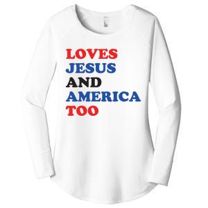 Loves Jesus And America Too 4th Of July Women's Perfect Tri Tunic Long Sleeve Shirt