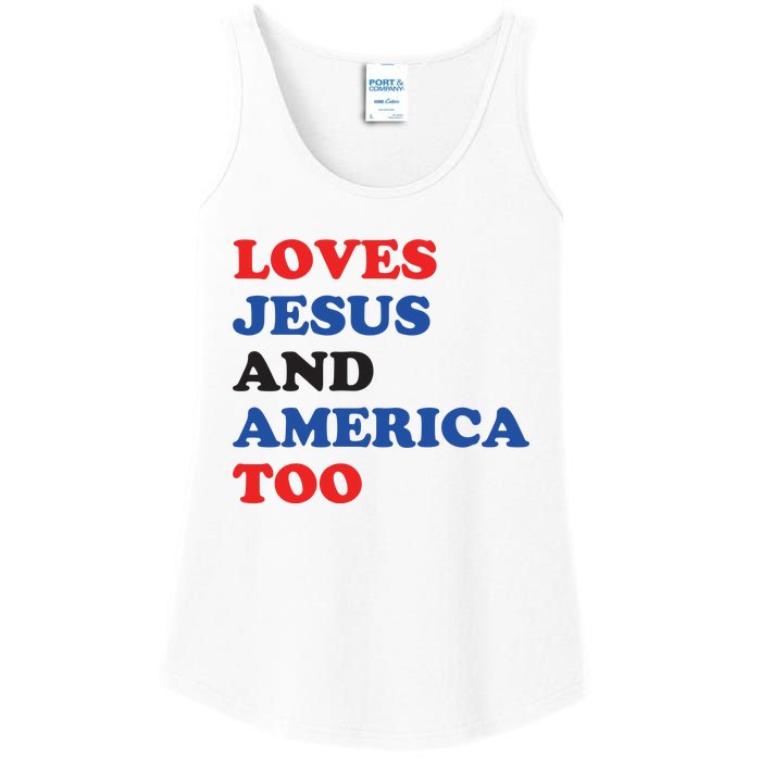 Loves Jesus And America Too 4th Of July Ladies Essential Tank