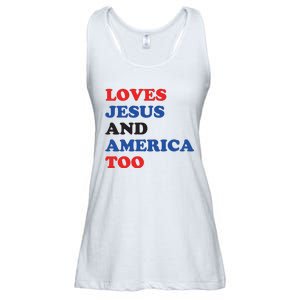 Loves Jesus And America Too 4th Of July Ladies Essential Flowy Tank