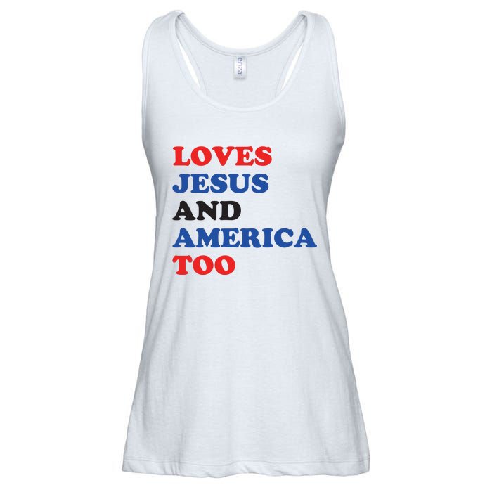 Loves Jesus And America Too 4th Of July Ladies Essential Flowy Tank