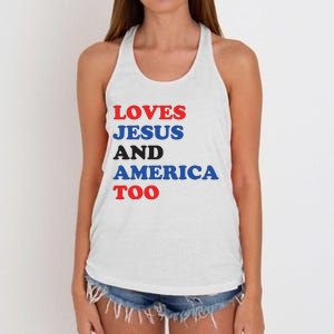 Loves Jesus And America Too 4th Of July Women's Knotted Racerback Tank