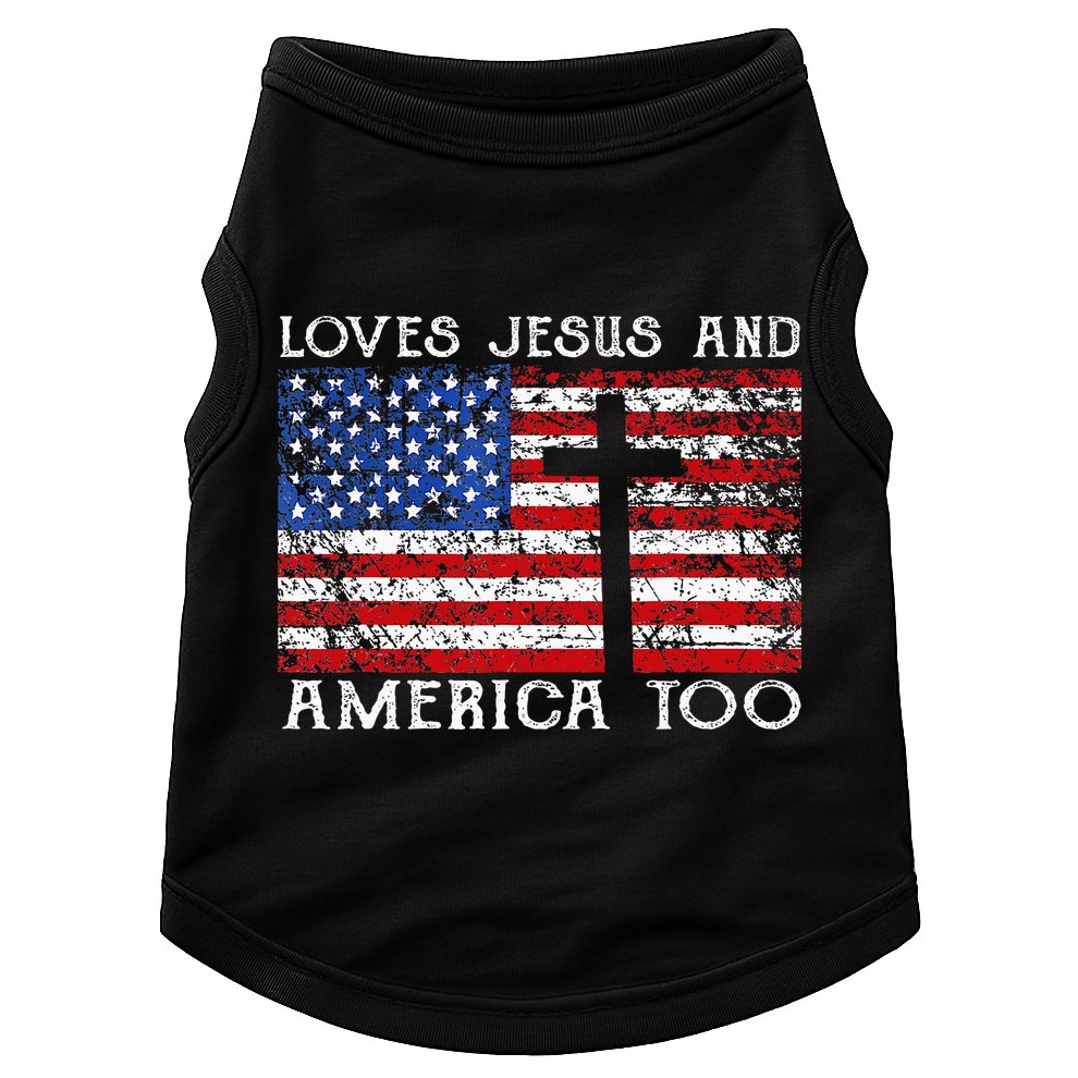 Loves Jesus And America Too Usa Patriotic Christian Doggie Tank