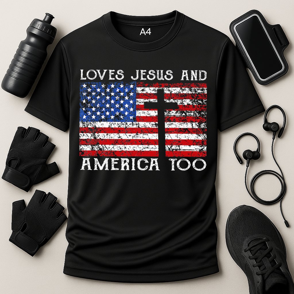 Loves Jesus And America Too Usa Patriotic Christian Cooling Performance Crew T-Shirt