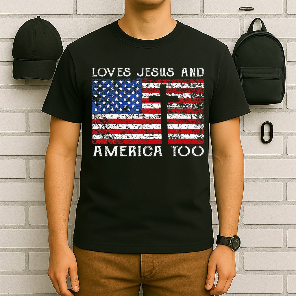 Loves Jesus And America Too Usa Patriotic Christian T-Shirt