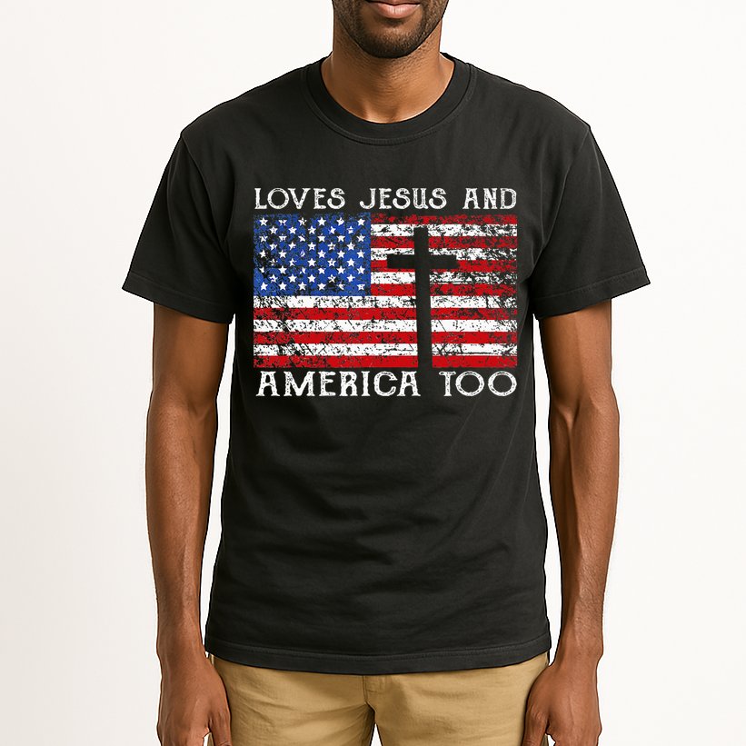 Loves Jesus And America Too Usa Patriotic Christian Tall T-Shirt