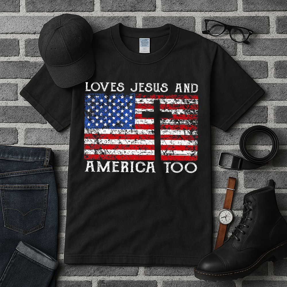 Loves Jesus And America Too Usa Patriotic Christian Tall T-Shirt