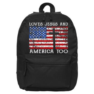 Loves Jesus And America Too Usa Patriotic Christian 16 in Basic Backpack