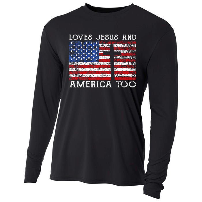 Loves Jesus And America Too Usa Patriotic Christian Cooling Performance Long Sleeve Crew