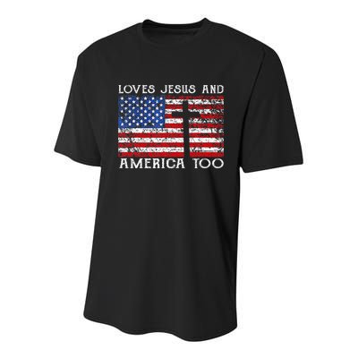 Loves Jesus And America Too Usa Patriotic Christian Youth Performance Sprint T-Shirt