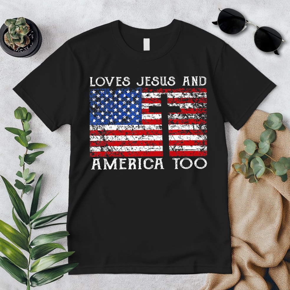 Loves Jesus And America Too Usa Patriotic Christian Premium T-Shirt