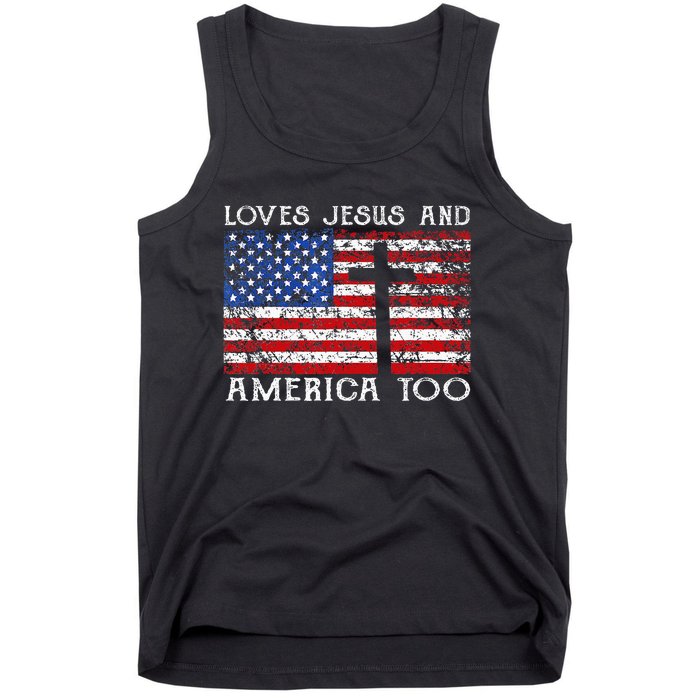 Loves Jesus And America Too Usa Patriotic Christian Tank Top