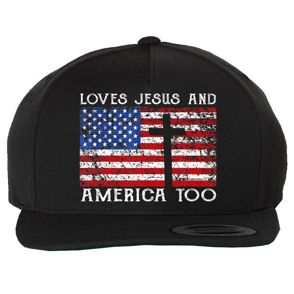 Loves Jesus And America Too Usa Patriotic Christian Wool Snapback Cap