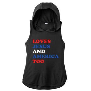 Loves Jesus And America Too 4th Of July Ladies PosiCharge Tri-Blend Wicking Draft Hoodie Tank