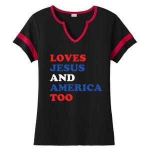 Loves Jesus And America Too 4th Of July Ladies Halftime Notch Neck Tee