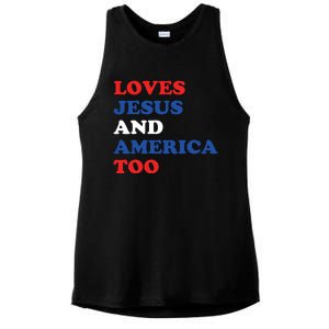 Loves Jesus And America Too 4th Of July Ladies PosiCharge Tri-Blend Wicking Tank