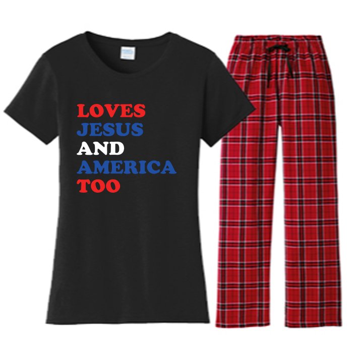 Loves Jesus And America Too 4th Of July Women's Flannel Pajama Set