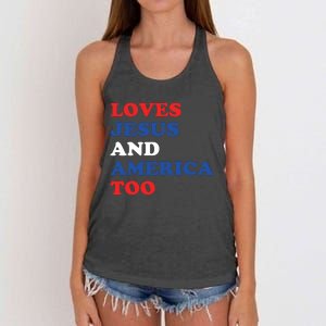 Loves Jesus And America Too 4th Of July Women's Knotted Racerback Tank